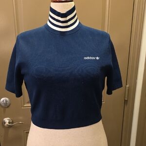 Adidas Dark Blue Crop Top with Striped Collar